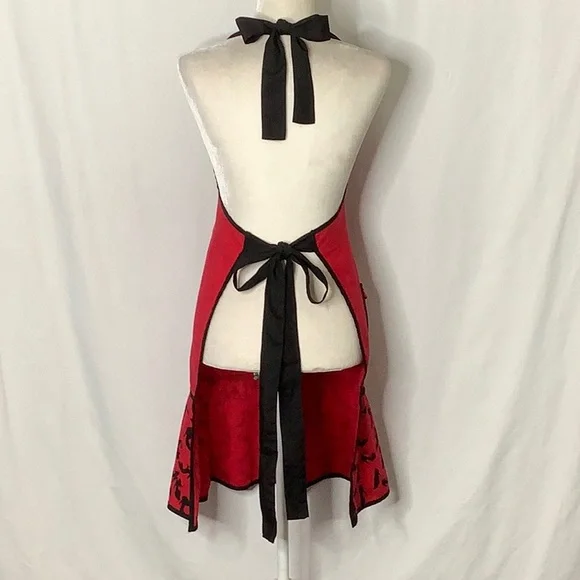 Will Cook For Shoes Embroidered Red And Black Kitchen Apron - Picture 2 of 15